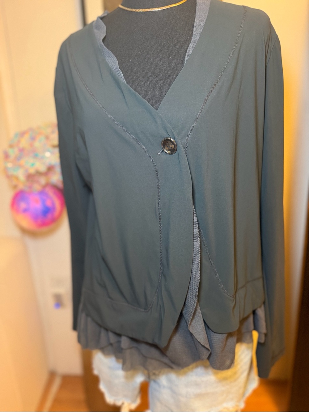 Womens Black Single-Button Layered Cardigan